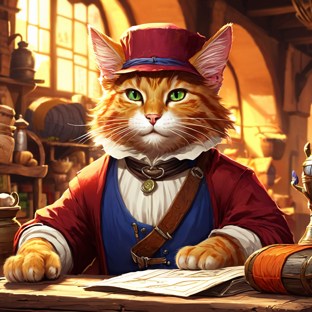 a cat as a merchant, detailed illustration, digital art, 4k, hd, west studio, art station, concept art