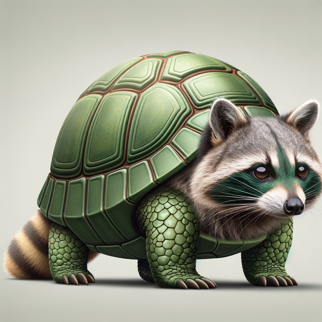 A raccoon that looks like a turtle, digital art.