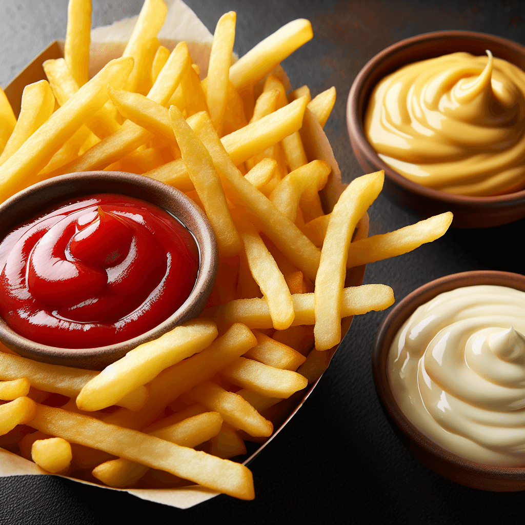 Golden and crispy French fries served with a delectable duo of condiments: rich, tangy ketchup and creamy mayonnaise