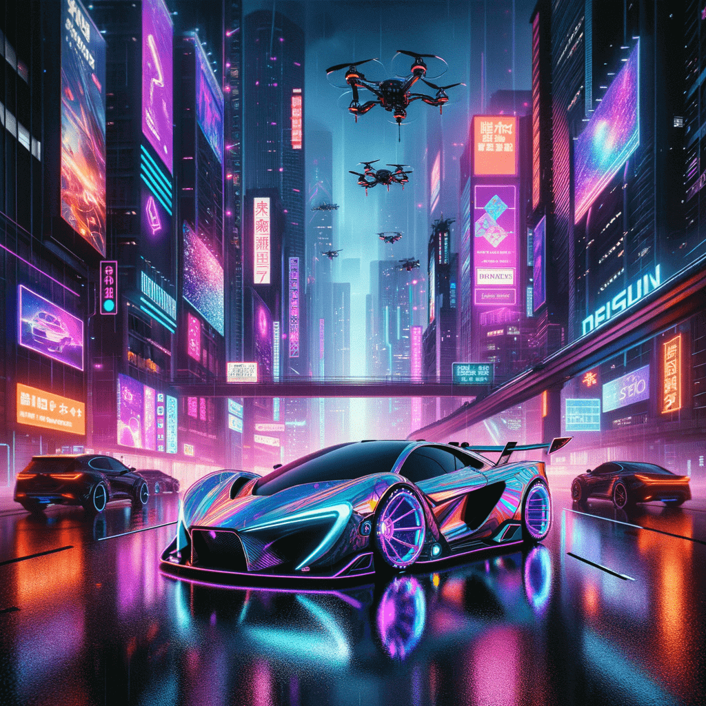 Futuristic Cyberpunk City with Super Exotic Car